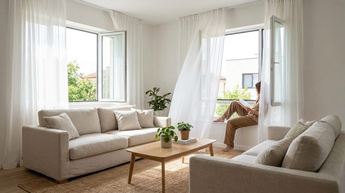 un esperto di ventilazione spiega come aprire le finestre su entrambi i lati della stanza possa migliorare significativamente la qualità dell'aria, favorendo un ricambio d'aria efficace e creando un ambiente più sano e confortevole.